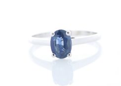 9k White Gold Single Stone Oval Cut Sapphire Ring 1.08 Carats