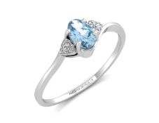 9k White Gold Fancy Cluster Diamond Blue Topaz Ring 0.01 Carats