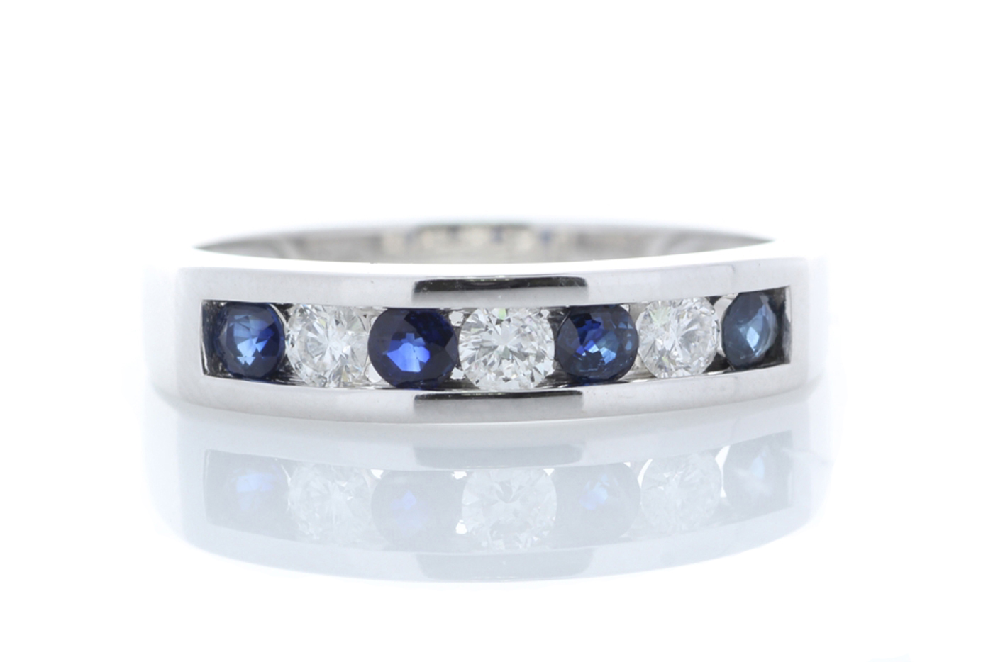 9k White Gold Channel Set Semi Eternity Diamond And Sapphire Ring 0.25 Carats