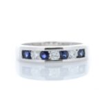 9k White Gold Channel Set Semi Eternity Diamond And Sapphire Ring 0.25 Carats