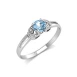 9k White Gold Fancy Cluster Diamond And Blue Topaz Ring 0.01 Carats