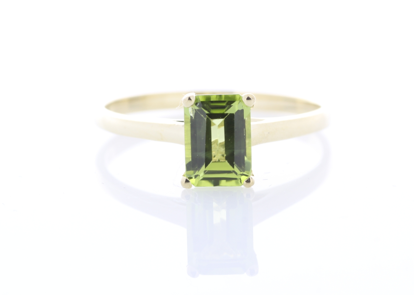 9k Yellow Gold Single Stone Emerald Cut Peridot Ring 0.95 Carats