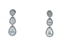 18k White Gold Pear Shape Diamond Drop Earrings 3.43 Carats