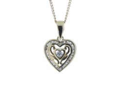 9k Yellow Gold Heart Pendant Set With Diamonds With Centre Heart and Swirls 0.18 Carats