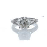 18k White Gold Single Stone Prong Set With Stone Set Shoulders Diamond Ring 3.56 Carats