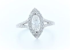 18k White Gold Single Stone With Halo Setting Ring 1.56 (0.90) Carats