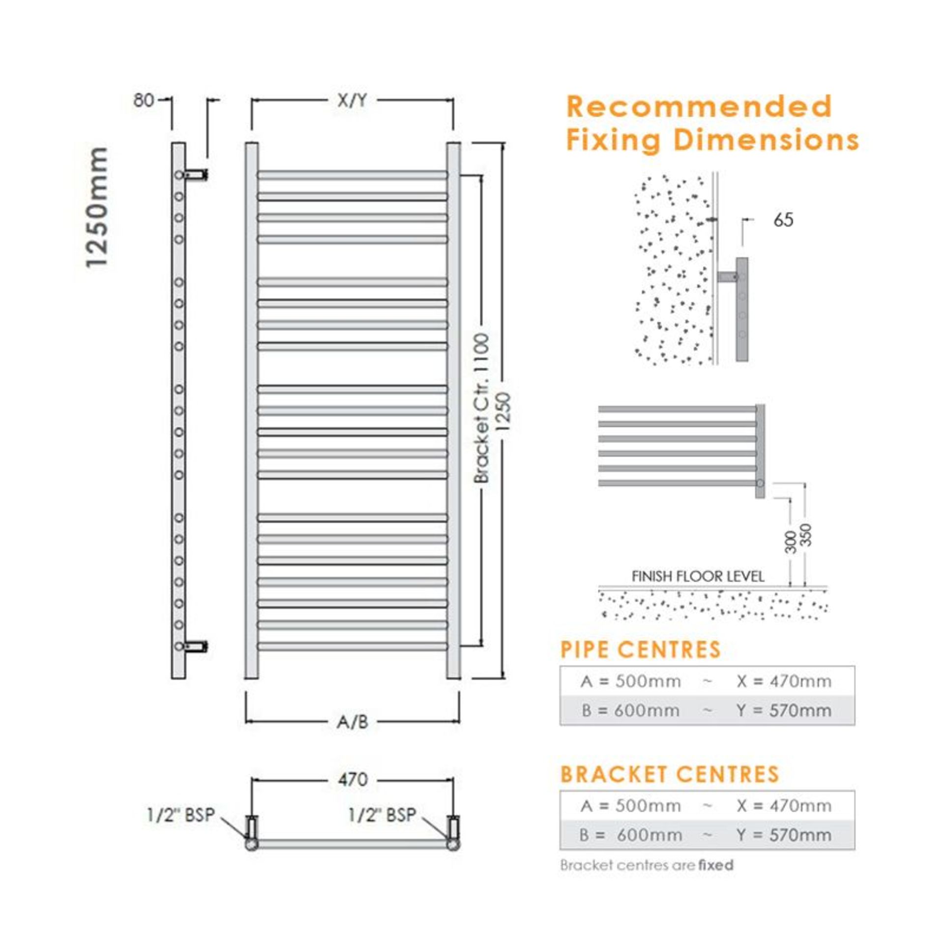 Abacus Direct Elegance Profile Stainless Steel Towel Warmer 1250 x 500 cm - Image 3 of 5