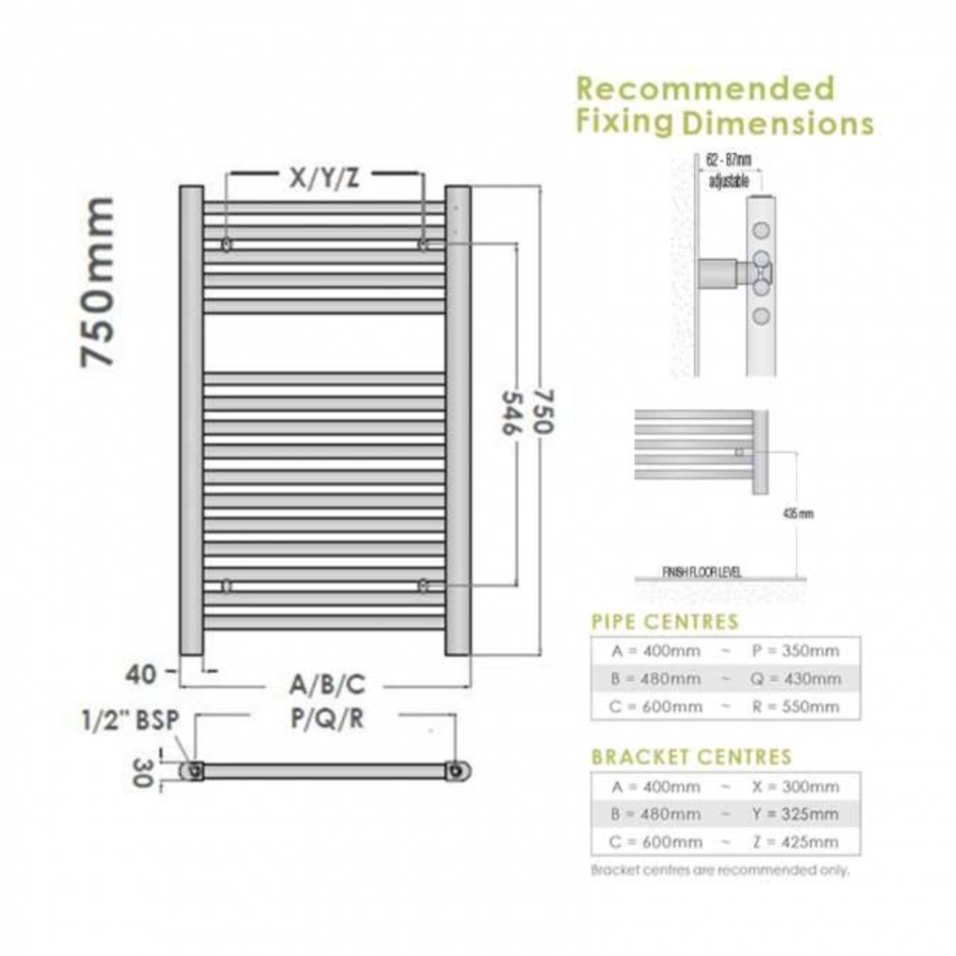 Towel Rail flat 750 x 480mm - Chrome - Image 3 of 3