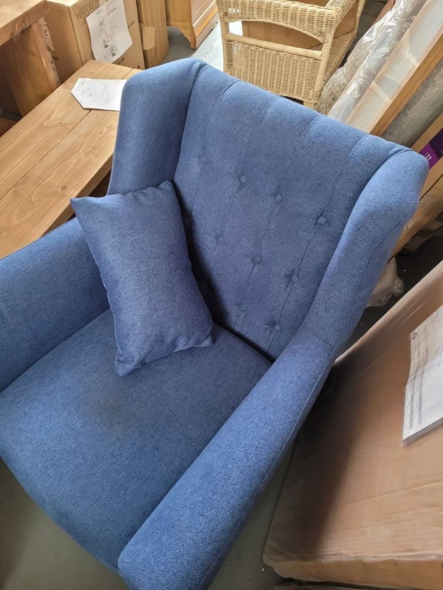 Blue fabric armchair side chair - Image 3 of 4