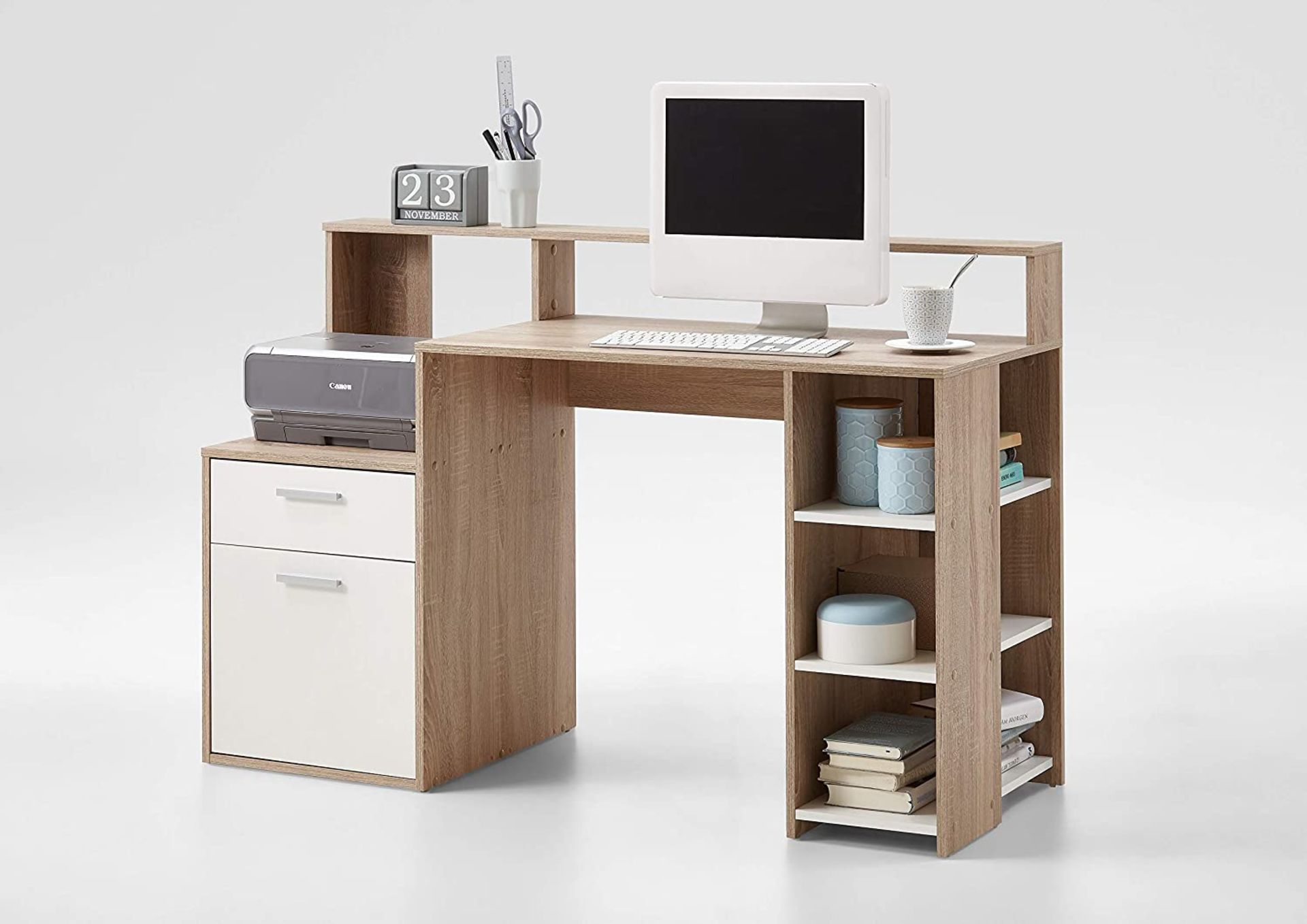 FMD Elton Desk 139 cm - Oak-White - Image 4 of 4