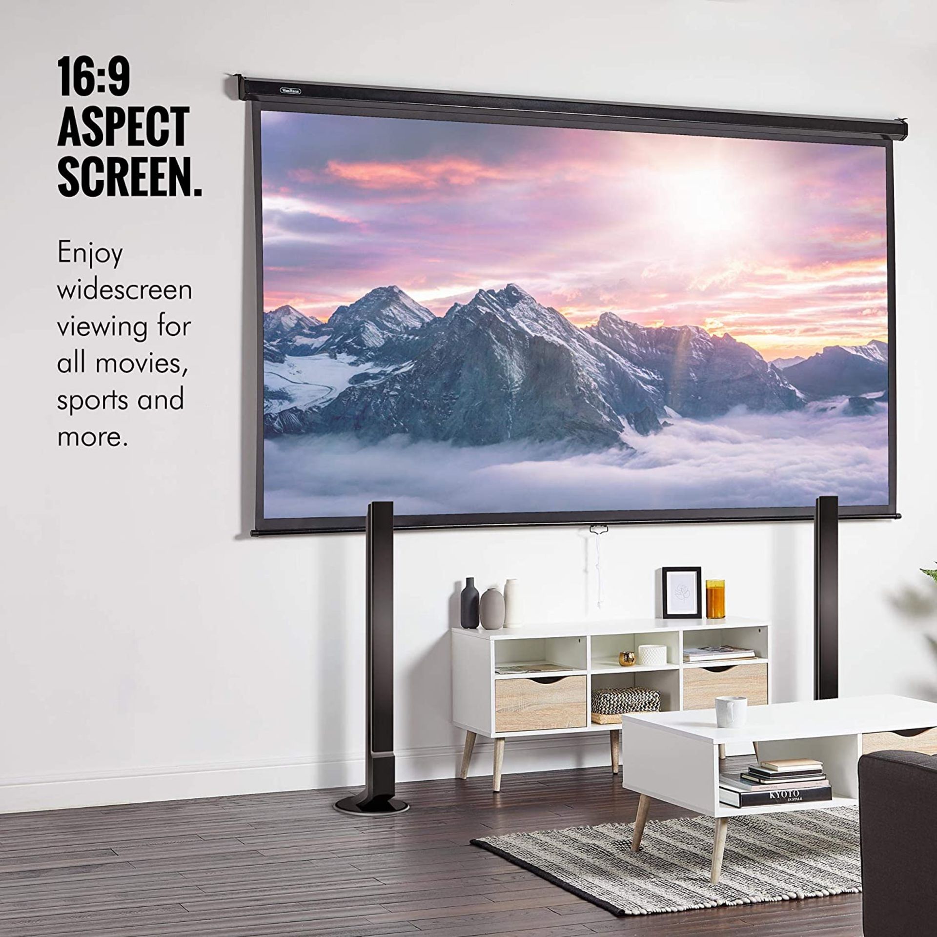 VonHaus 120-Inch Pull-Down Projector Screen - 16:9 Aspect Ratio - 1.1 Screen Gain Rating small scuff