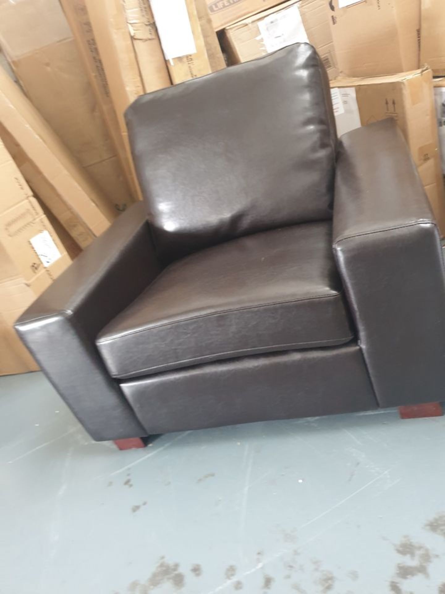 Chocolate Brown Faux Leather Armchair - Image 2 of 3