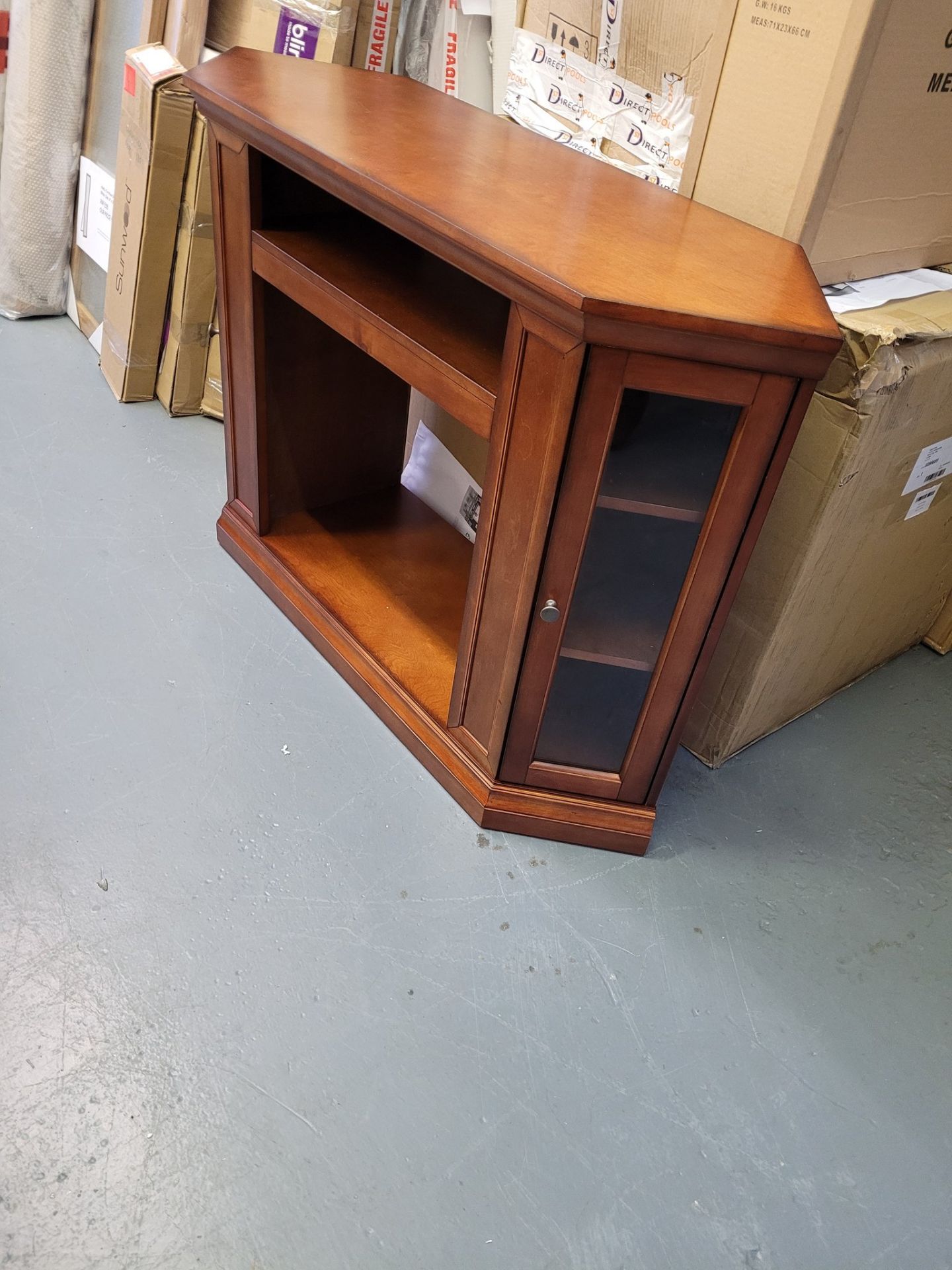 Brown Mahogany Corner Media Console Cabinet - Image 2 of 6