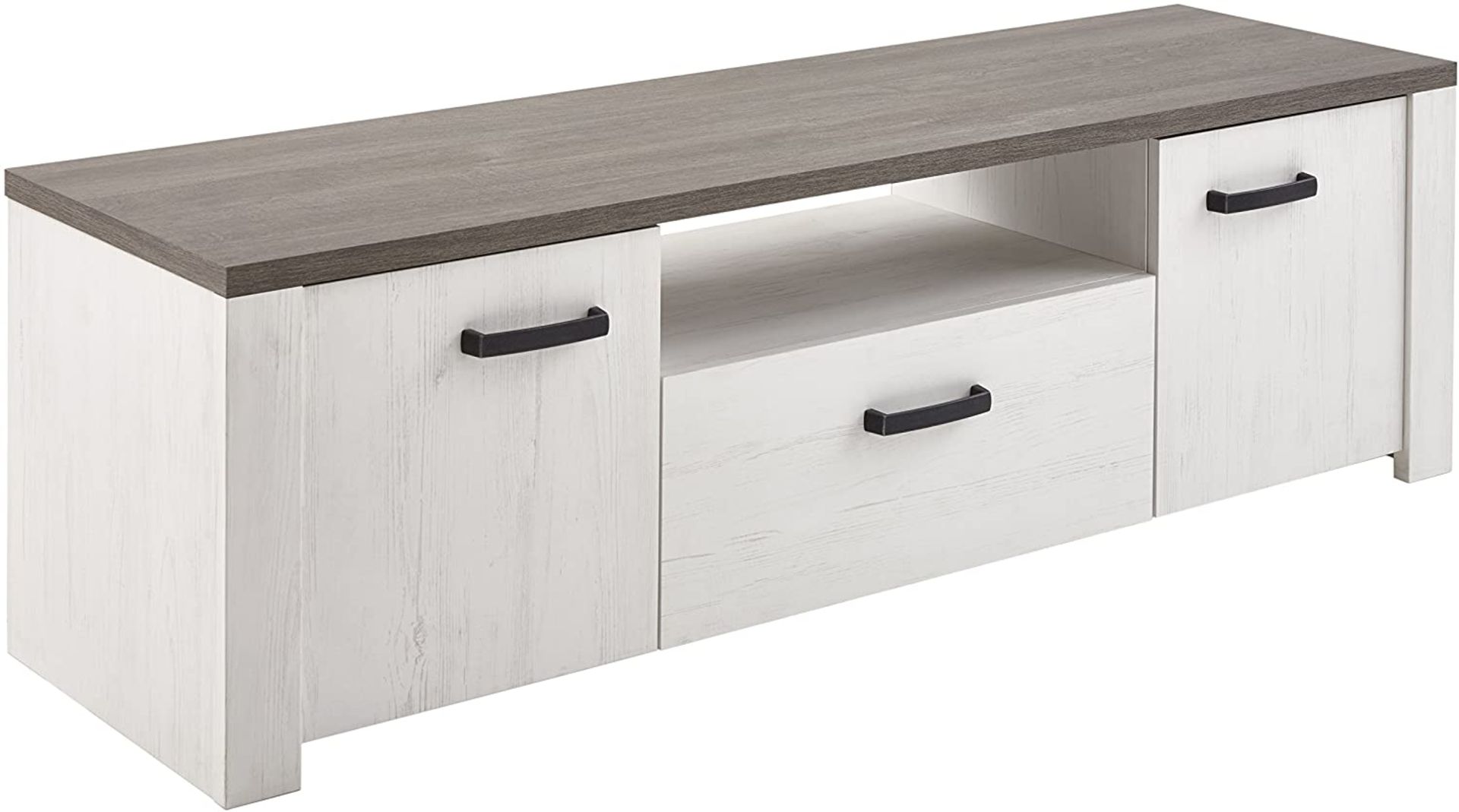 Demeyere 2-Door 1-Drawer TV Bench 'Marquis', Andersen Pine/Prata Oak/Pearl White, - Image 3 of 4