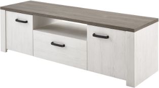 Demeyere 2-Door 1-Drawer TV Bench 'Marquis', Andersen Pine/Prata Oak/Pearl White,