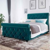 Joanna Kingsize Upholstered Chesterfield Sleigh Bed mallard by Marlow home