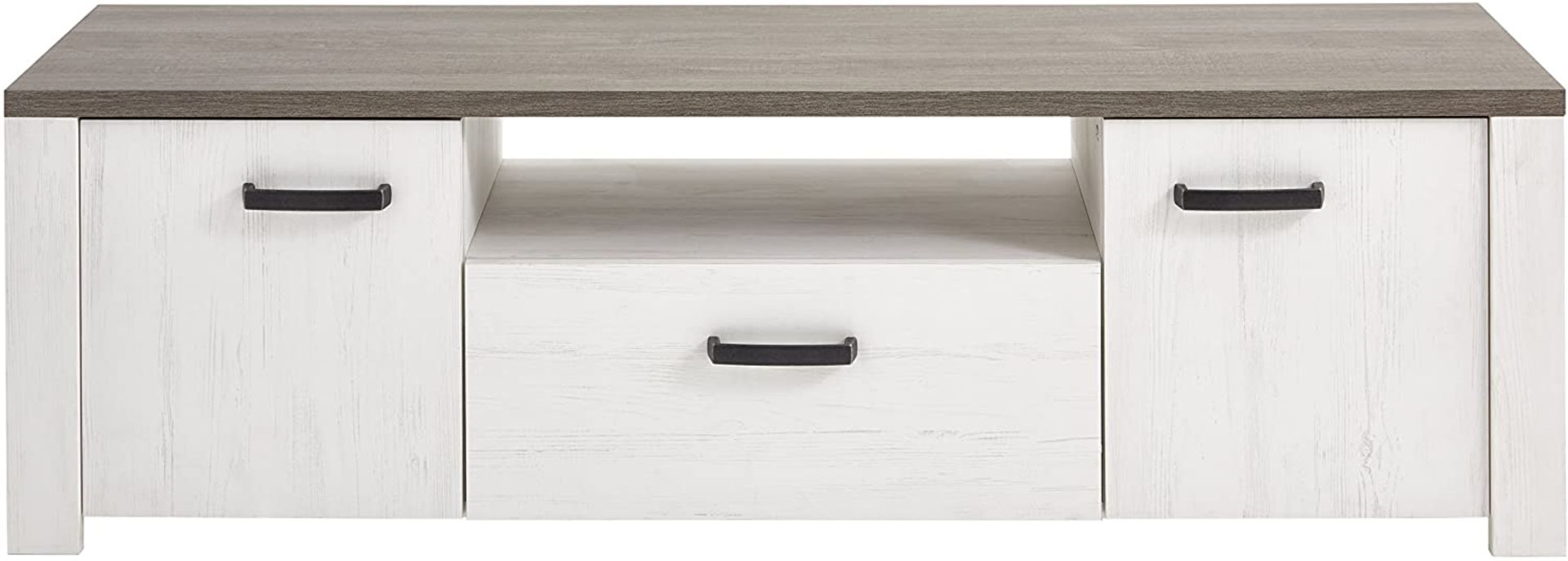 Demeyere 2-Door 1-Drawer TV Bench 'Marquis', Andersen Pine/Prata Oak/Pearl White, - Image 2 of 4