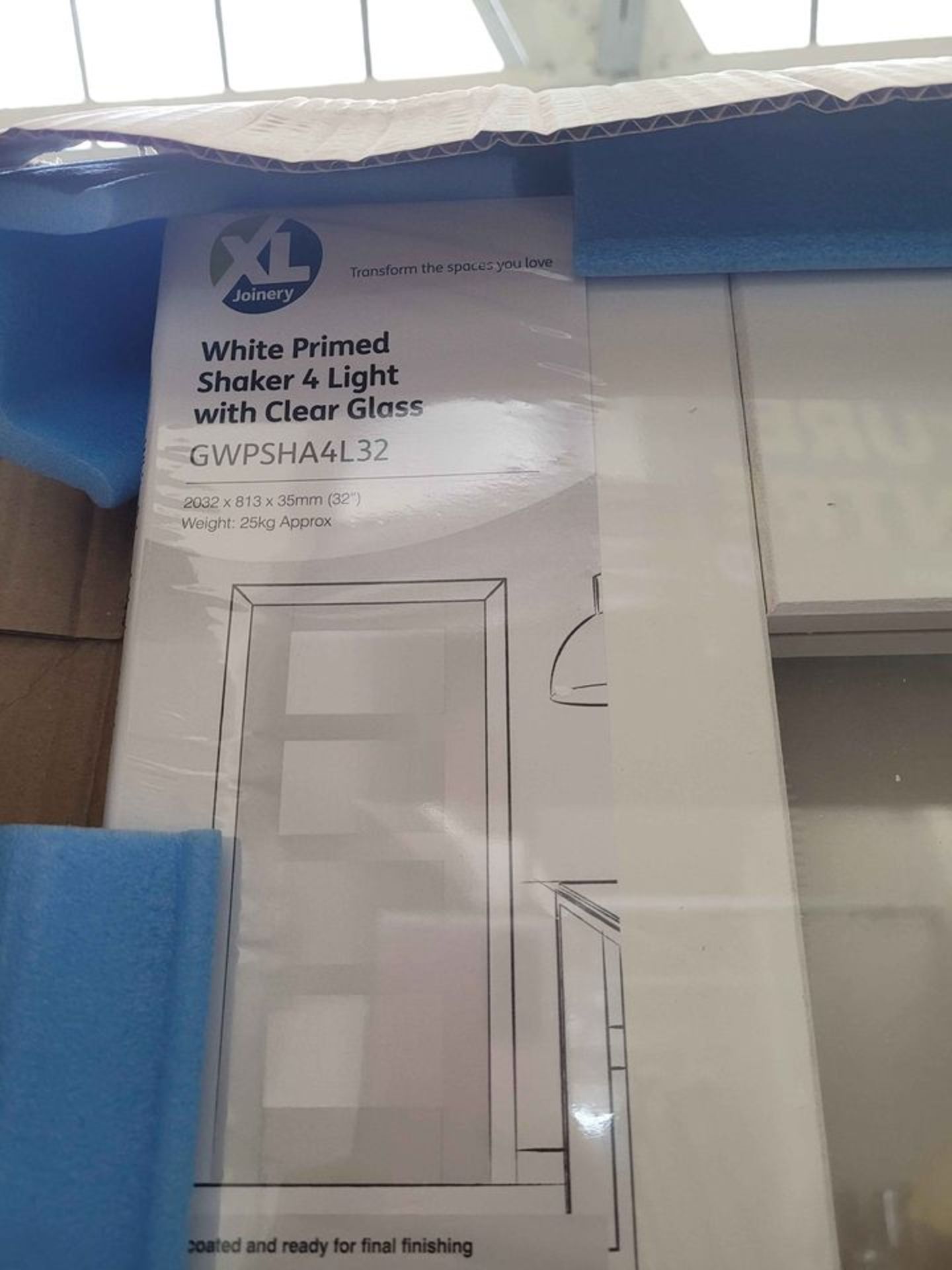 2 x Shaker 4 Light Internal White Primed Door with Clear Glass GWPSHA4L32 2032 x 813 x 35mm (32")