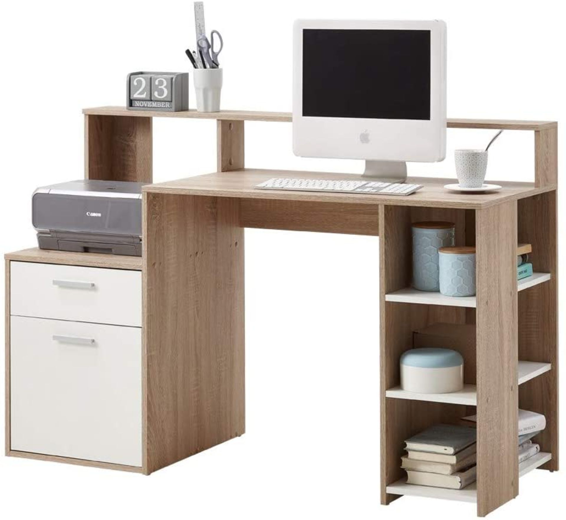 FMD Elton Desk 139 cm - Oak-White