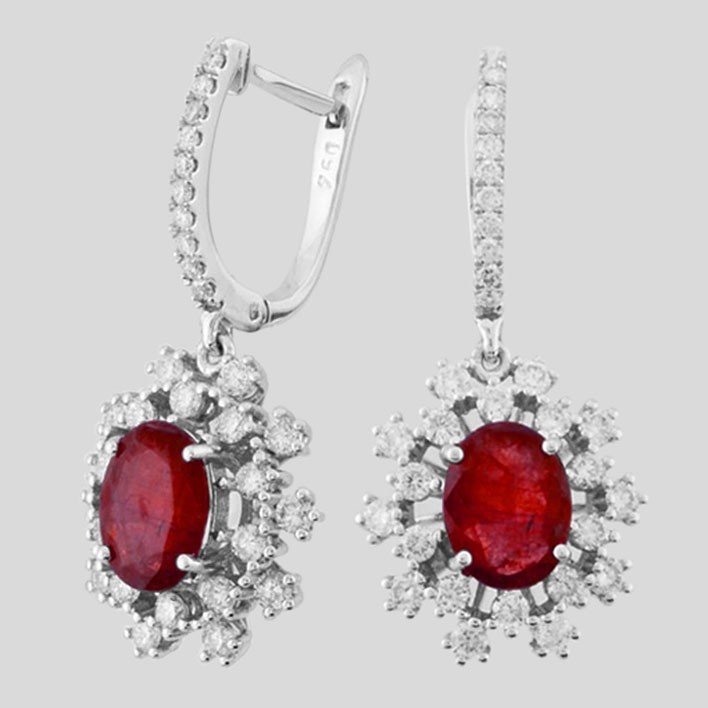 18K White Gold Ruby Cluster Earring Total 3,60 Ct. - Image 3 of 4