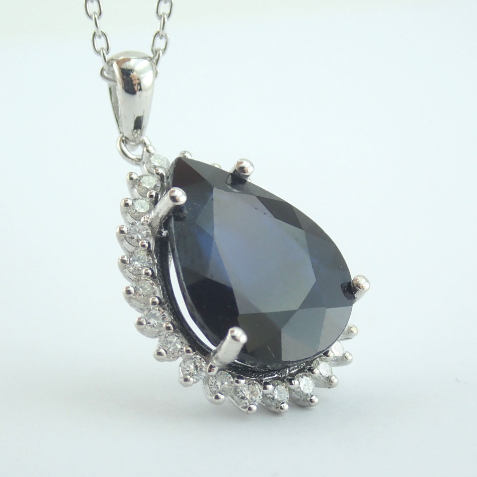 14K White Gold Diamond & Sapphire Necklace - Image 12 of 13