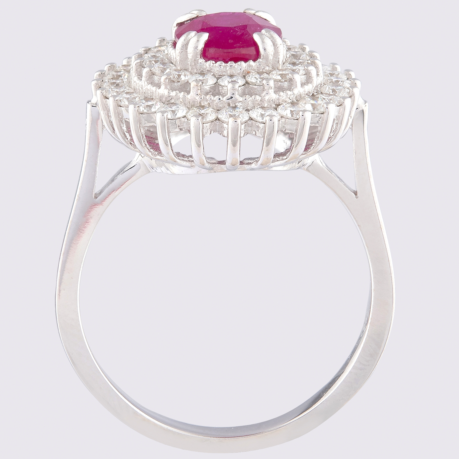 14K White Gold Cluster Ring 1.90 Ct. Natural Ruby - 1.00 Ct. Diamond - Image 2 of 4