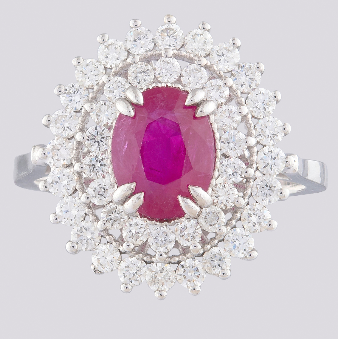 14K White Gold Cluster Ring 1.90 Ct. Natural Ruby - 1.00 Ct. Diamond - Image 3 of 4