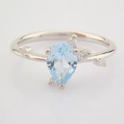14K White Gold Diamond & Swiss Blue Topaz Ring