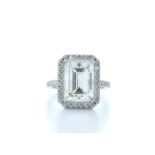 18k White Gold Emerald Cut Halo Diamond Ring 5.85 Carats