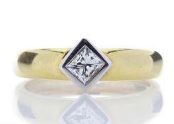 18k Single Stone Princess Cut Rub Over Set Diamond Ring 0.40 Carats