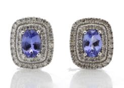 9k White Gold Diamond And Tanzanite Halo Earrings