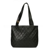Chanel Black Quilted Lambskin Vintage Classic Shoulder Tote