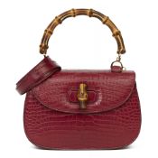 Gucci Burgundy Alligator Leather Bamboo Classic Top Handle