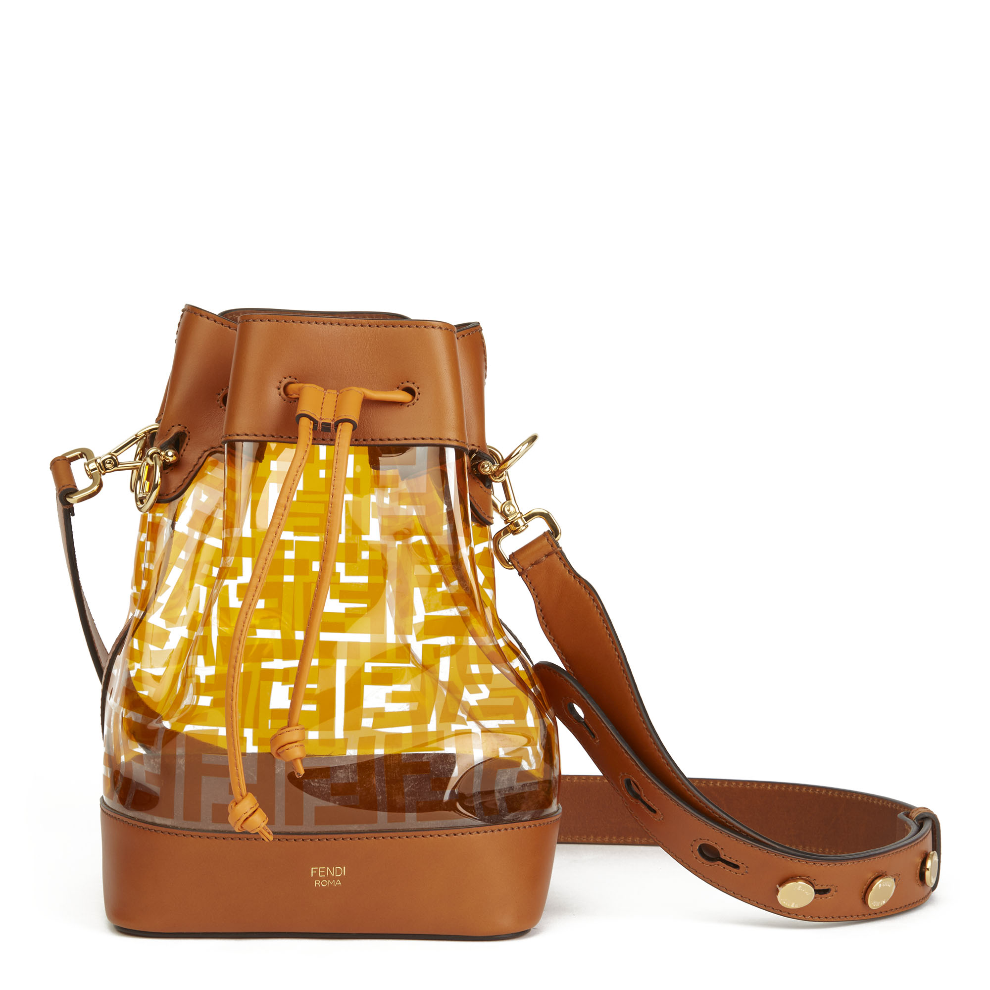 Fendi Brown Calfskin Leather & Monogram PVC Mon Tresor Bucket Bag