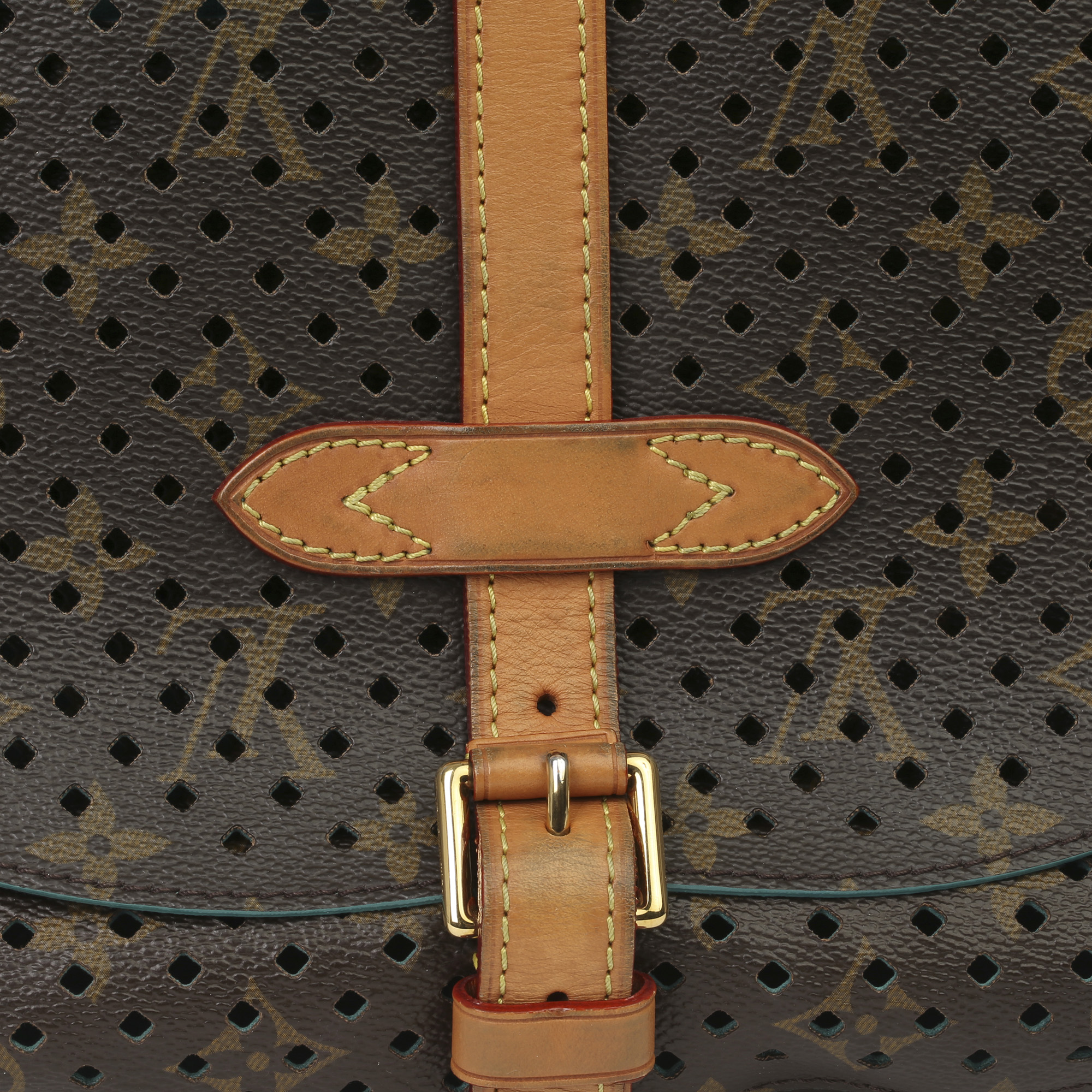 Louis Vuitton Brown Perforated Monogram Coated Canvas & Vachetta Leather Teal Saumur 30 - Image 8 of 14