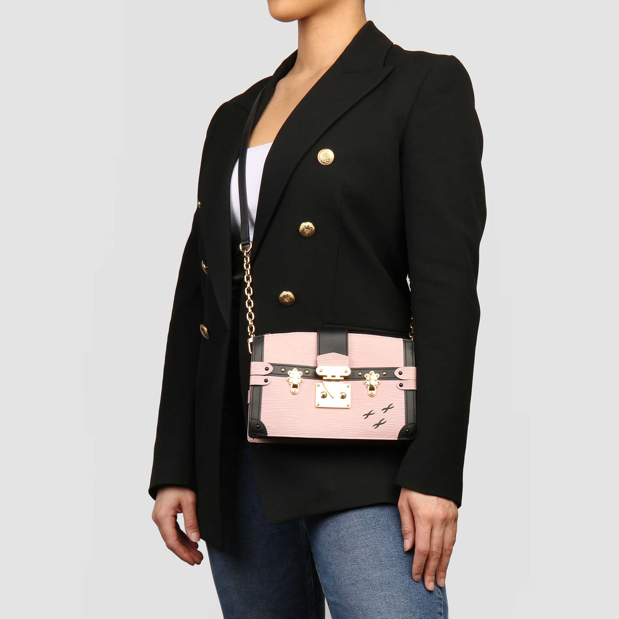 Louis Vuitton Rose Ballerine Epi Leather & Black Calfskin Leather Trunk Clutch - Image 2 of 12