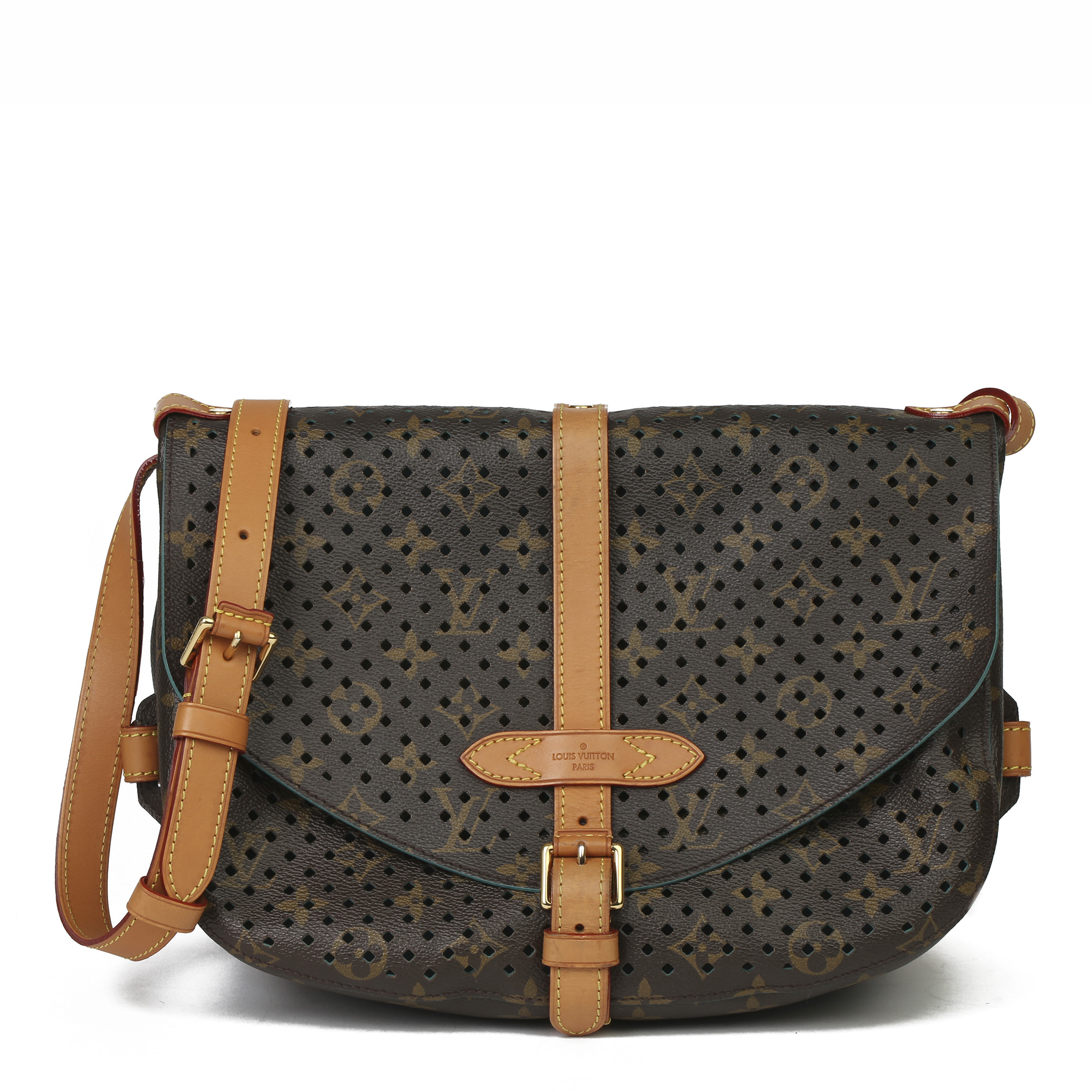 Louis Vuitton Brown Perforated Monogram Coated Canvas & Vachetta Leather Teal Saumur 30