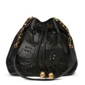 Chanel Black Cc Perforated Caviar Leather Vintage Timeless Bucket Bag