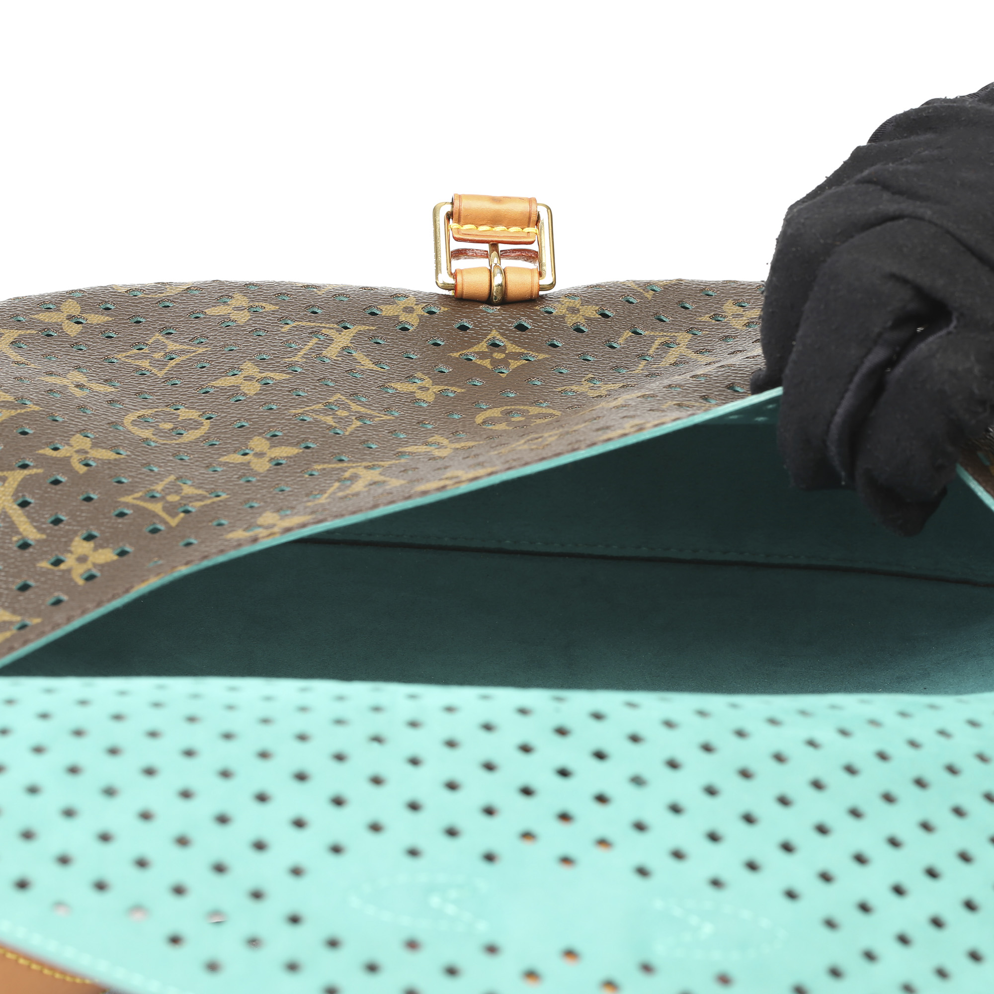 Louis Vuitton Brown Perforated Monogram Coated Canvas & Vachetta Leather Teal Saumur 30 - Image 3 of 14