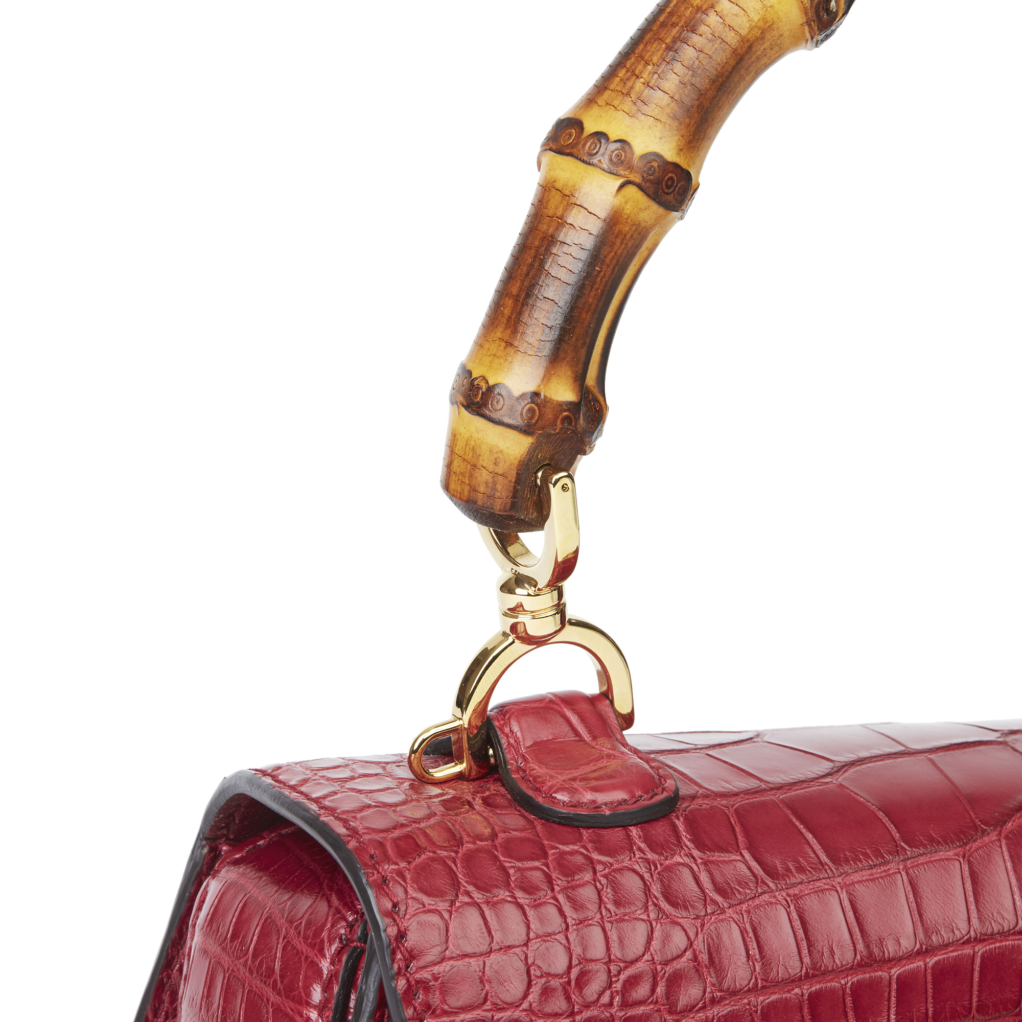 Gucci Burgundy Alligator Leather Bamboo Classic Top Handle - Image 7 of 12