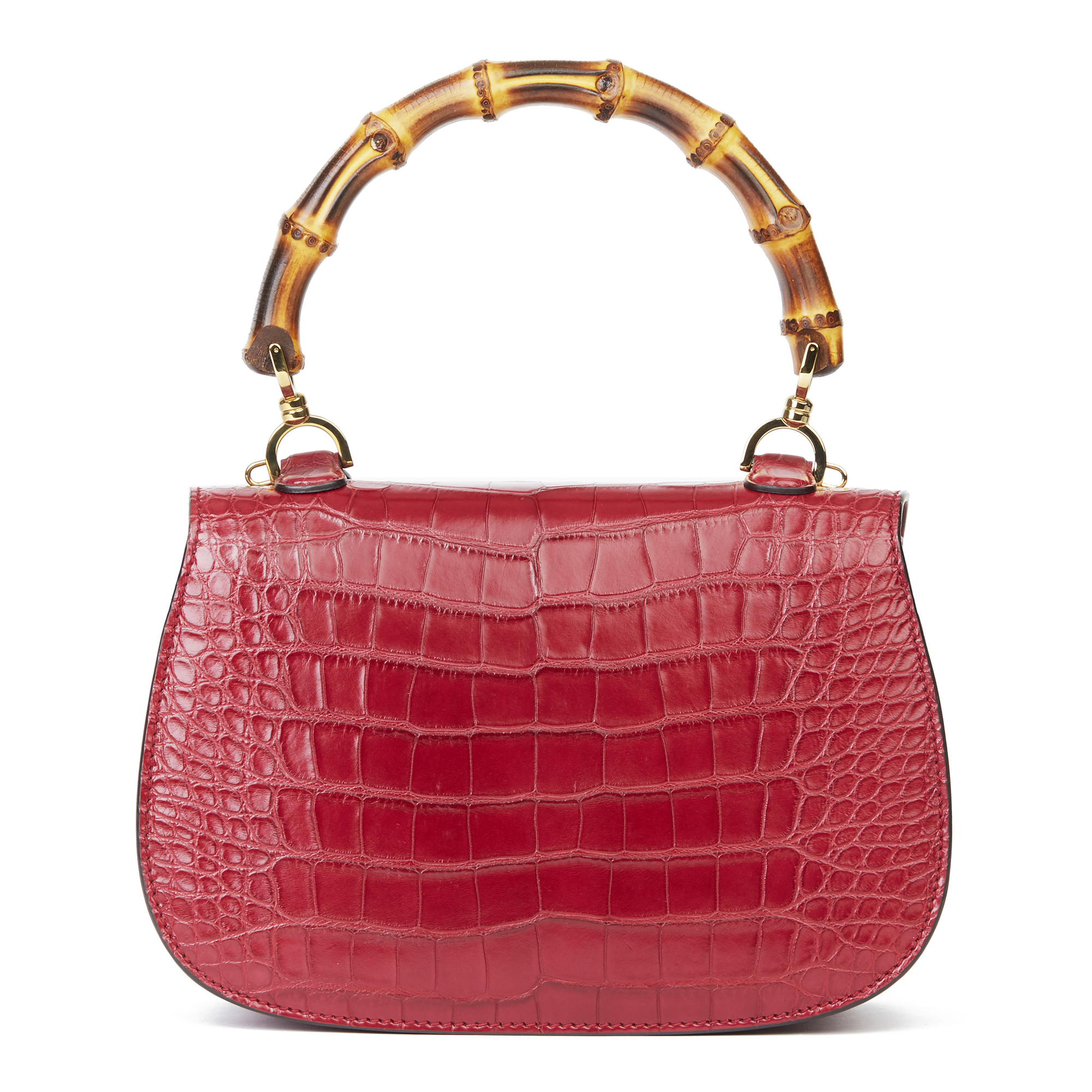 Gucci Burgundy Alligator Leather Bamboo Classic Top Handle - Image 10 of 12