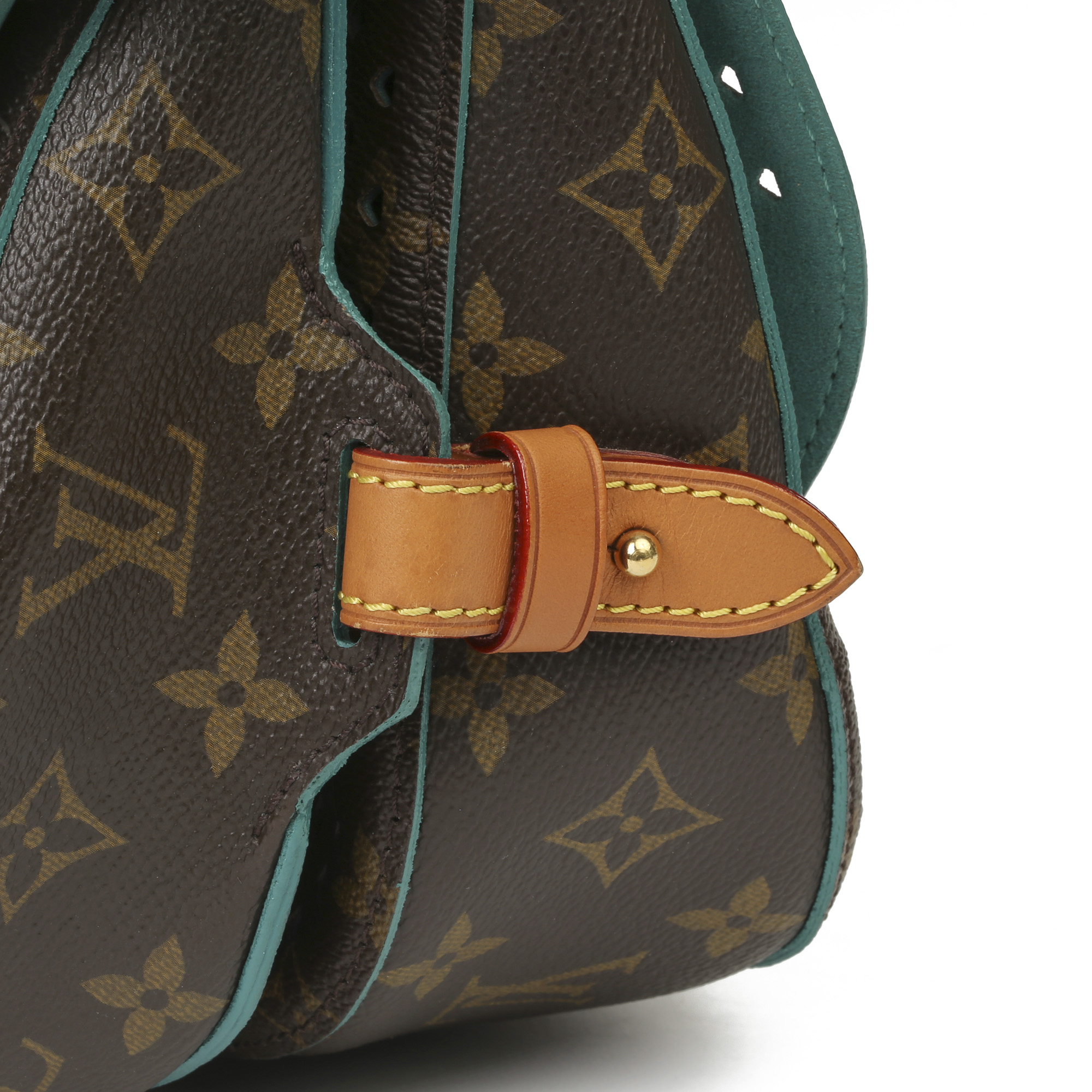 Louis Vuitton Brown Perforated Monogram Coated Canvas & Vachetta Leather Teal Saumur 30 - Image 7 of 14