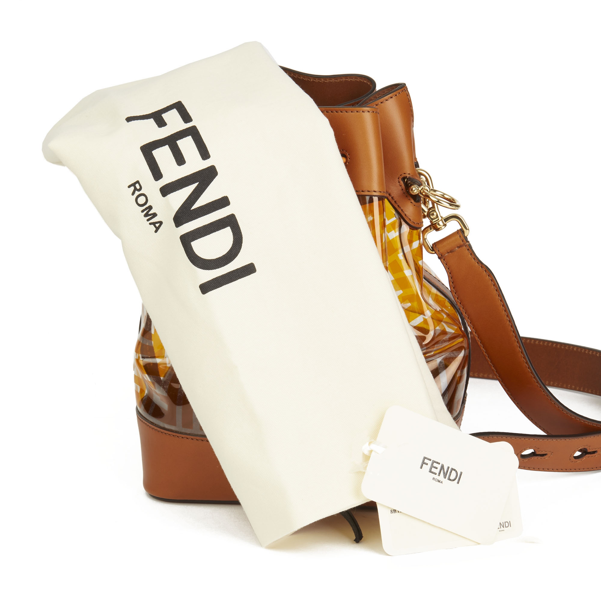 Fendi Brown Calfskin Leather & Monogram PVC Mon Tresor Bucket Bag - Image 3 of 12