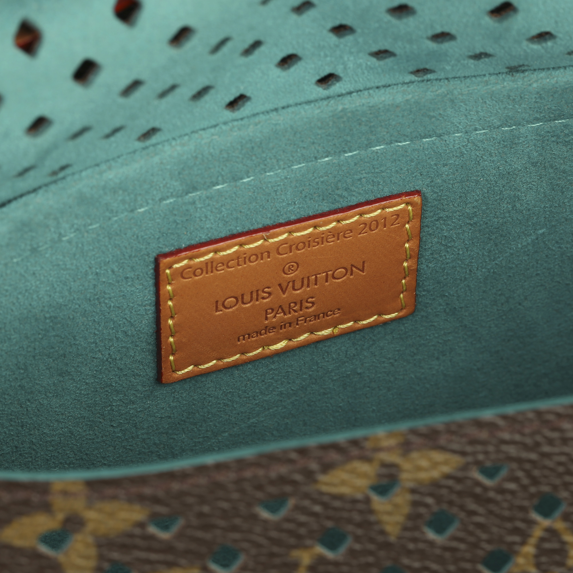 Louis Vuitton Brown Perforated Monogram Coated Canvas & Vachetta Leather Teal Saumur 30 - Image 4 of 14
