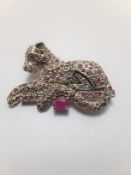 A Silver Ruby & Marcasite Panther Brooch