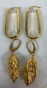 2 Pairs Of Bronze Milor Italy Gold Finish Earrings