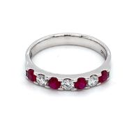 Ruby & Diamond Eternity Ring Set In 18K White Gold