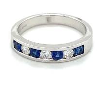 Blue Sapphire And Diamond Channel Set Eternity Ring Set In 18K White Gold