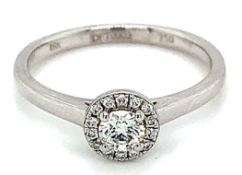 Diamond Halo Engagement Ring Set In 18K White Gold