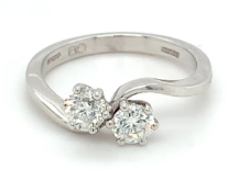 Diamond Cross Over Engagement Ring Set In 18K White Gold